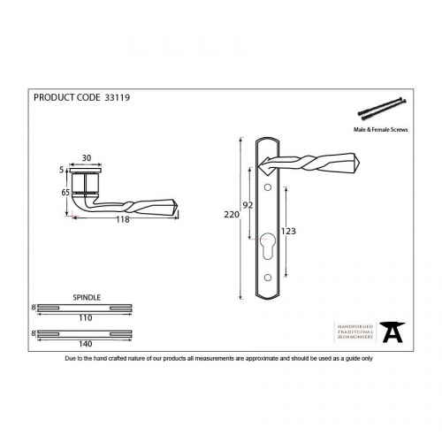 Black Narrow Lever Espag. Lock Set